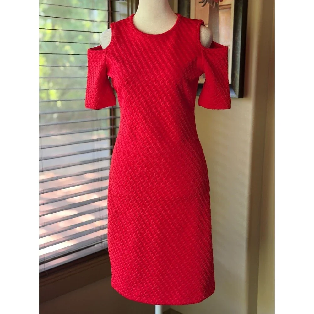 MICHAEL Michael Kors Cold Shoulder Jacquard Dress Red Textured Size XS NWT
